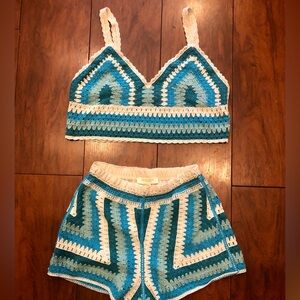 Rebellion Teal and White Crochet Coverup Set
